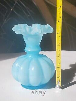 Fenton Vase Frosted Overlay Hand Painted, 3 Glass Vases and 3 Fenton Top Hats