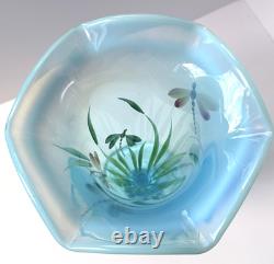 Fenton Vase Opalescent Blue Dragonfly Hand Painted Artist Signed N Kelley 2003