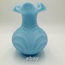 Fenton Vase Satin Glass Powder Blue Drapery Style Ruffled Top Large Vintage