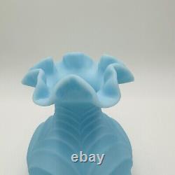 Fenton Vase Satin Glass Powder Blue Drapery Style Ruffled Top Large Vintage