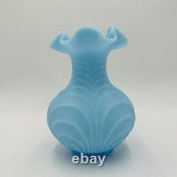 Fenton Vase Satin Glass Powder Blue Drapery Style Ruffled Top Large Vintage