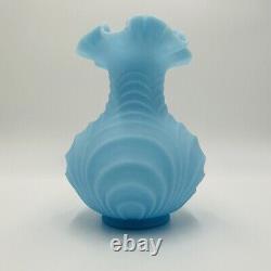 Fenton Vase Satin Glass Powder Blue Drapery Style Ruffled Top Large Vintage