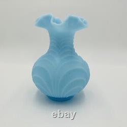 Fenton Vase Satin Glass Powder Blue Drapery Style Ruffled Top Large Vintage