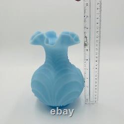 Fenton Vase Satin Glass Powder Blue Drapery Style Ruffled Top Large Vintage