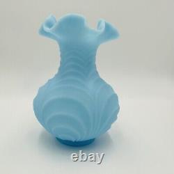 Fenton Vase Satin Glass Powder Blue Drapery Style Ruffled Top Large Vintage