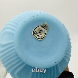 Fenton Vase Satin Glass Powder Blue Drapery Style Ruffled Top Large Vintage