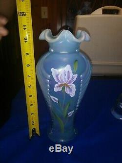Fenton art glass basket-signed, clock, bell and vase-signed. Great condition