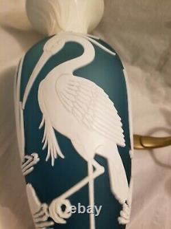 Fenton by Kelsey Murphy-Bomkamp blue with white crane bird 13''tall exc. Conditi