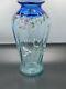 Fenton glass Blue Tranquility vase hand painted flowers 1999 Family Signature