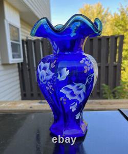 Fenton glass hexagon blue cobalt vase
