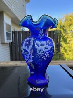Fenton glass hexagon blue cobalt vase