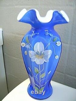 Fenton (h/p) Cobalt Blue Overlay Vase Signed By M. Young
