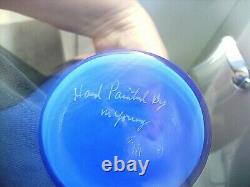 Fenton (h/p) Cobalt Blue Overlay Vase Signed By M. Young