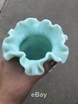 Fenton turquoise Blue milk glass Hobnail Vase