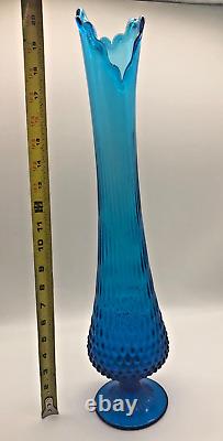 Fenton vase vintage MCM colonial blue swung glass 20 inch