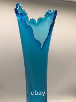 Fenton vase vintage MCM colonial blue swung glass 20 inch