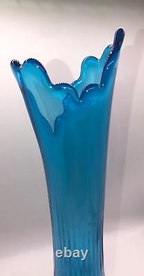 Fenton vase vintage MCM colonial blue swung glass 20 inch