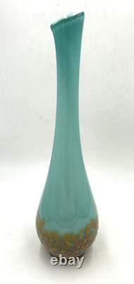 Fig Studios Hand Blown Aqua Blue Art Glass Vase With Speckled Base 16.5 Inches