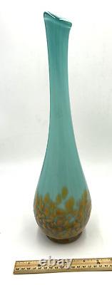 Fig Studios Hand Blown Aqua Blue Art Glass Vase With Speckled Base 16.5 Inches