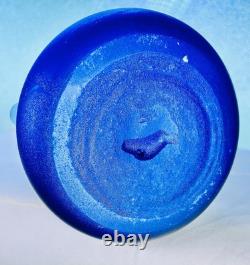 Filip Ravert Romanian Hand Blown Art Glass Vase Black Blue Copper Overlay 12