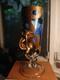 Filip Ravert Signed Scupture ART GLASS Vase Copper Overlay/Cobalt Blue