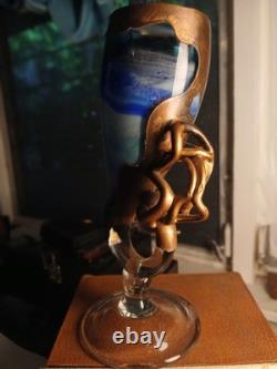Filip Ravert Signed Scupture ART GLASS Vase Copper Overlay/Cobalt Blue