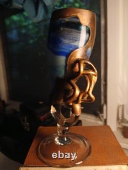 Filip Ravert Signed Scupture ART GLASS Vase Copper Overlay/Cobalt Blue