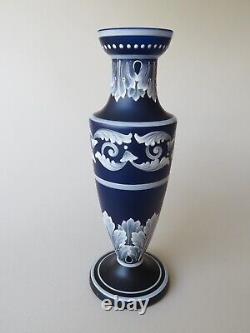 Fine 10 1/2 White Enameled Cobalt Blue Satin Glass Vase Bohemian Early 20th