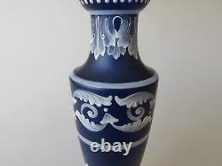 Fine 10 1/2 White Enameled Cobalt Blue Satin Glass Vase Bohemian Early 20th