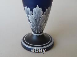 Fine 10 1/2 White Enameled Cobalt Blue Satin Glass Vase Bohemian Early 20th