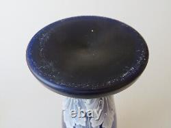 Fine 10 1/2 White Enameled Cobalt Blue Satin Glass Vase Bohemian Early 20th