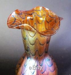 Fine 8.25 KRALIK BLUE WAVE Bohemian Art Nouveau Glass Vase c. 1902 antique
