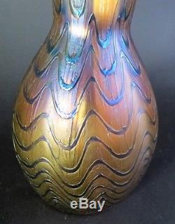 Fine 8.25 KRALIK BLUE WAVE Bohemian Art Nouveau Glass Vase c. 1902 antique