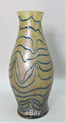 Fine KRALIK ART NOUVEAU Bohemian Art Glass Vase Blue & Orange c. 1910 antique