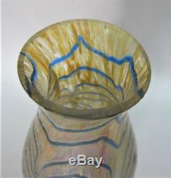 Fine KRALIK ART NOUVEAU Bohemian Art Glass Vase Blue & Orange c. 1910 antique
