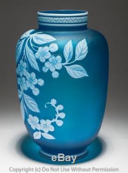 Fine Thomas Webb Cameo Glass Vase in Blue Antique 19th Century Stourbridge