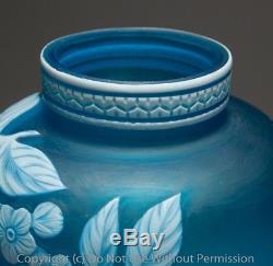Fine Thomas Webb Cameo Glass Vase in Blue Antique 19th Century Stourbridge