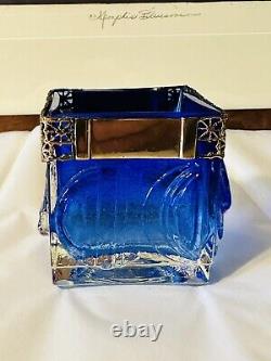 Finnish Art Glass Rare Oy Kumela Pentti Sarpaneva Maljakko Vase Blues WithBronze