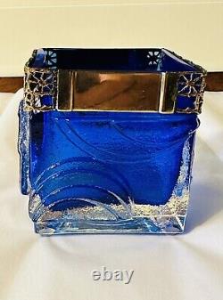 Finnish Art Glass Rare Oy Kumela Pentti Sarpaneva Maljakko Vase Blues WithBronze