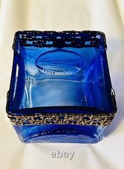 Finnish Art Glass Rare Oy Kumela Pentti Sarpaneva Maljakko Vase Blues WithBronze
