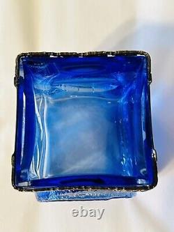 Finnish Art Glass Rare Oy Kumela Pentti Sarpaneva Maljakko Vase Blues WithBronze