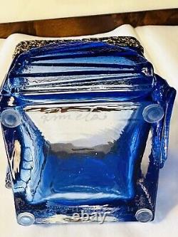 Finnish Art Glass Rare Oy Kumela Pentti Sarpaneva Maljakko Vase Blues WithBronze