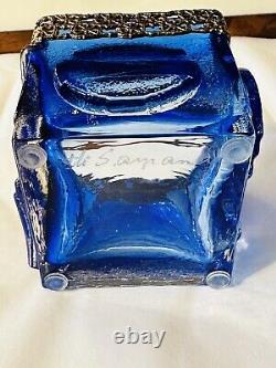 Finnish Art Glass Rare Oy Kumela Pentti Sarpaneva Maljakko Vase Blues WithBronze