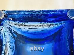 Finnish Art Glass Rare Oy Kumela Pentti Sarpaneva Maljakko Vase Blues WithBronze