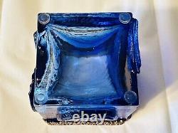 Finnish Art Glass Rare Oy Kumela Pentti Sarpaneva Maljakko Vase Blues WithBronze