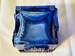 Finnish Art Glass Rare Oy Kumela Pentti Sarpaneva Maljakko Vase Blues WithBronze