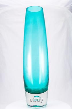 Finnish Riihimaki Tamara Aladin Large Turquoise Art Glass Vase 15-5/8 Tall MCM