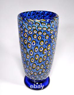 Formentello Murano Murrine Blue Footed Vase Art Hand Blown Glass Italy Signed