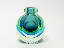 Formia Italian Murano Sommerso Glass Faceted Vase Scent Bottle Blue Green Heavy