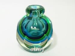 Formia Italian Murano Sommerso Glass Faceted Vase Scent Bottle Blue Green Heavy